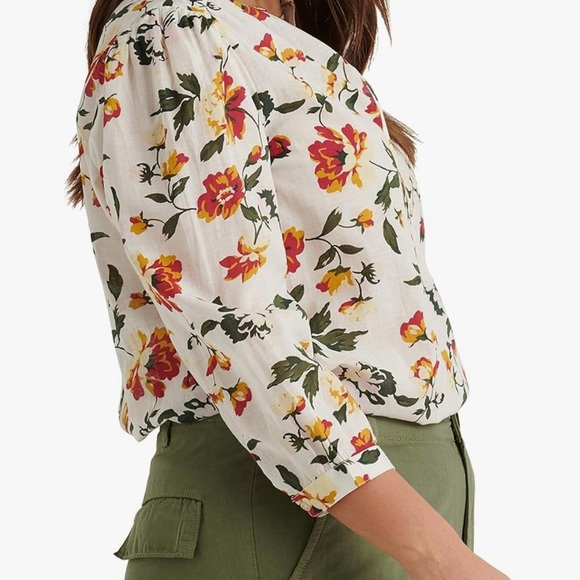 🍓 Lucky Brand Meghan Pop Over Women's Floral Long Sleeve Top Size S - Picture 3 of 5